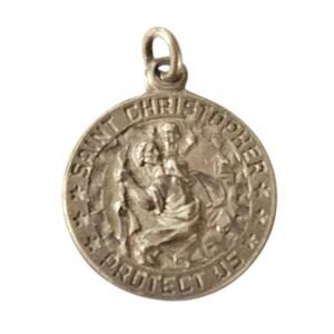Vintage Sterling Silver Saint Christopher Protect Us Religious Medal Charm 7/8"